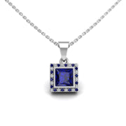 Divine Halo Pendant - Blue Sapphire Princess