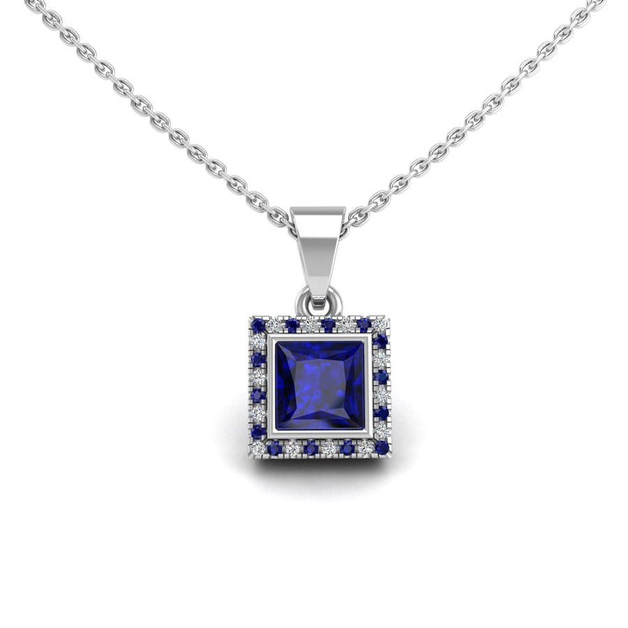 Divine Halo Pendant - Blue Sapphire Princess