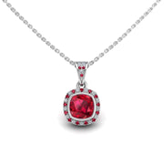 Heavenly Halo Pendant - Ruby Cushion