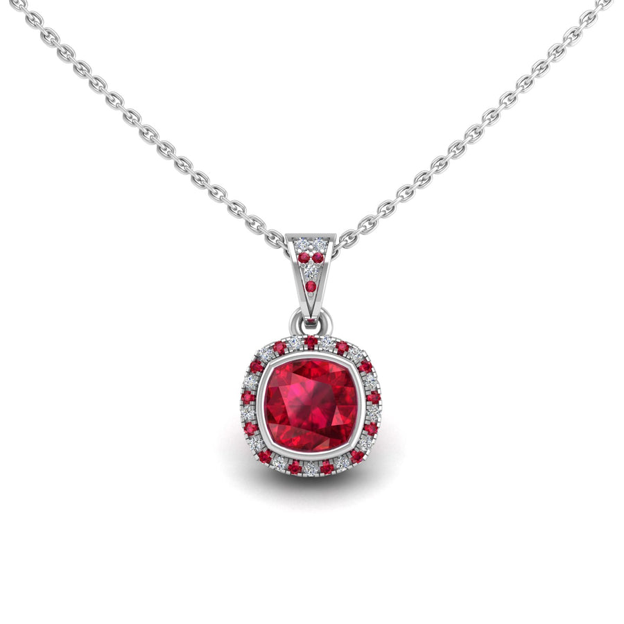 Heavenly Halo Pendant - Ruby Cushion