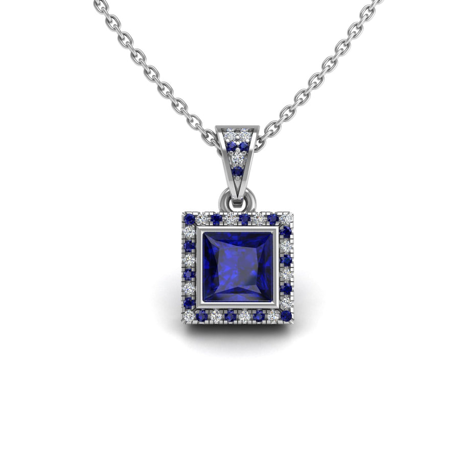 Heavenly Halo Pendant - Blue Sapphire Princess