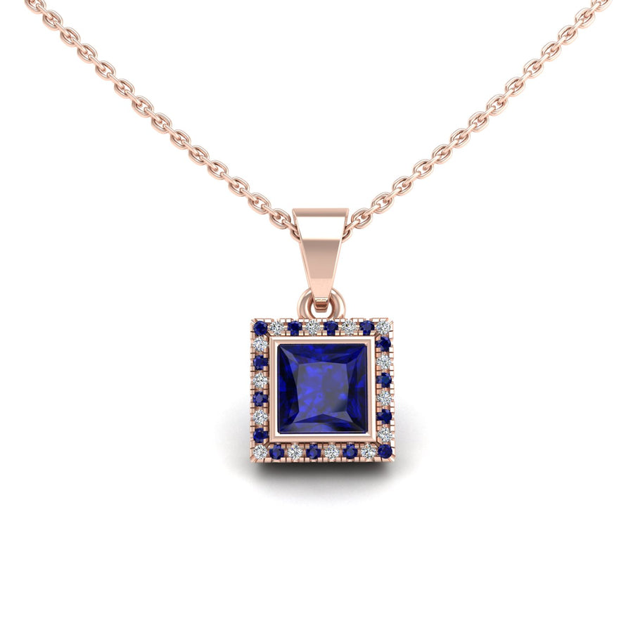 Divine Halo Pendant - Blue Sapphire Princess