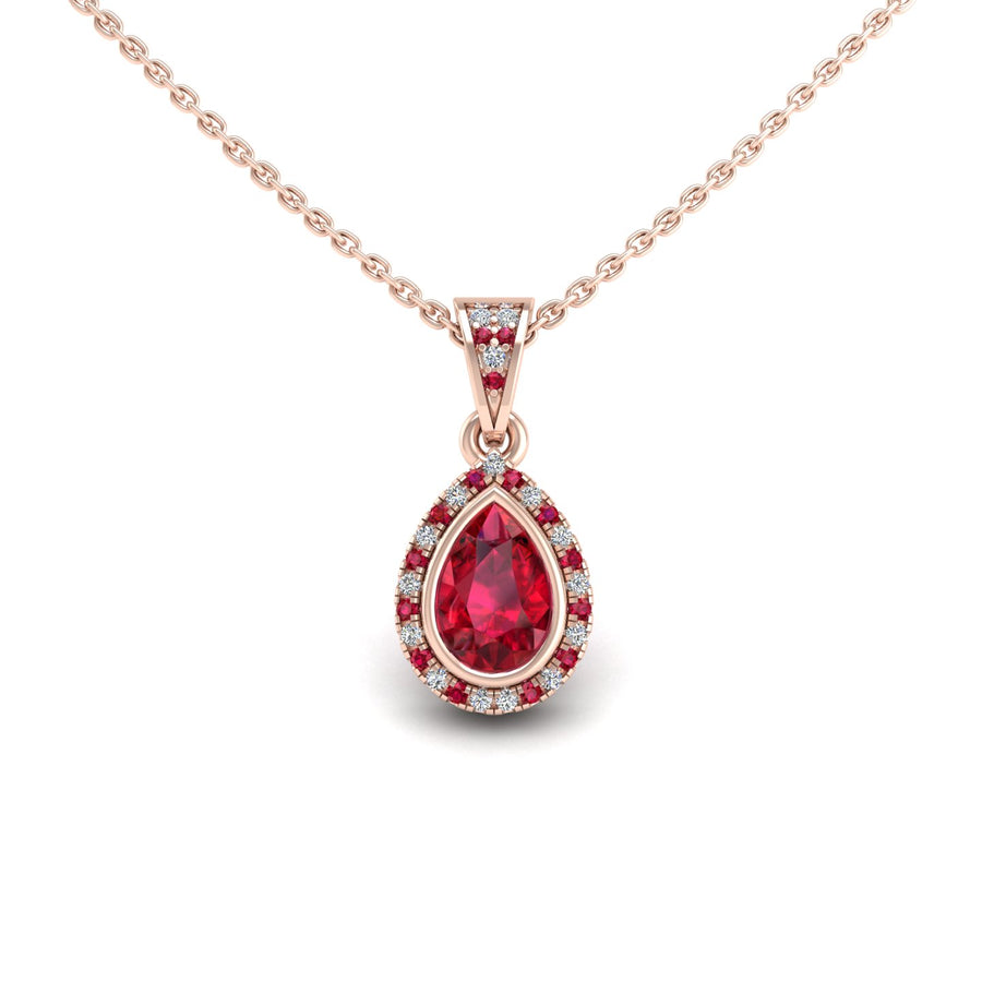 Heavenly Halo Pendant - Ruby Pear