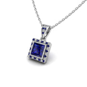 Heavenly Halo Pendant - Blue Sapphire Princess