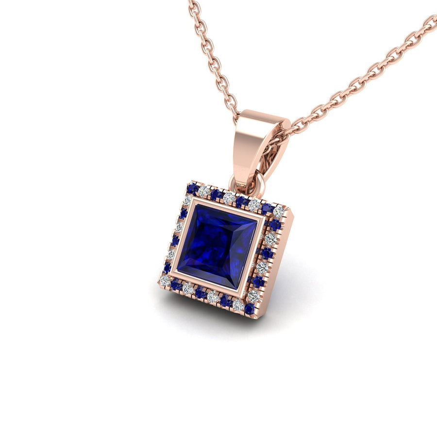 Divine Halo Pendant - Blue Sapphire Princess