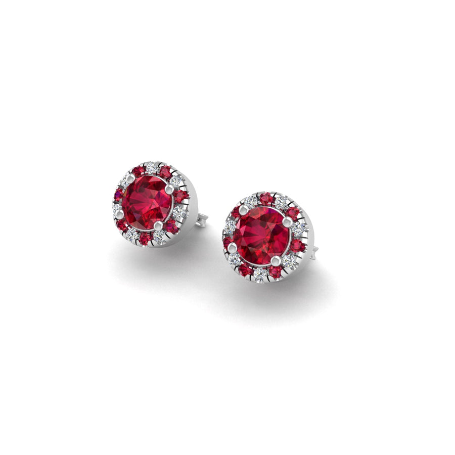 Cosmic Stud Earrings - Halo - Ruby Round