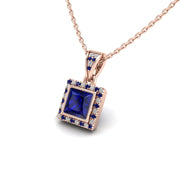 Heavenly Halo Pendant - Blue Sapphire Princess