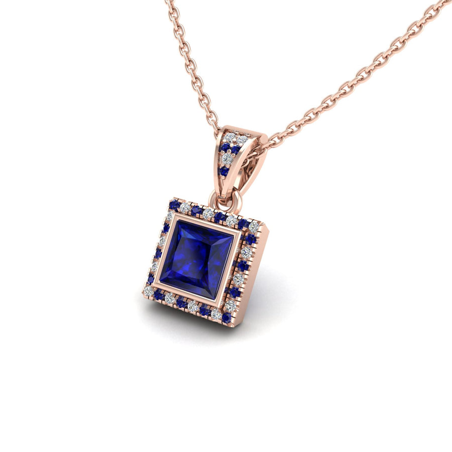 Heavenly Halo Pendant - Blue Sapphire Princess