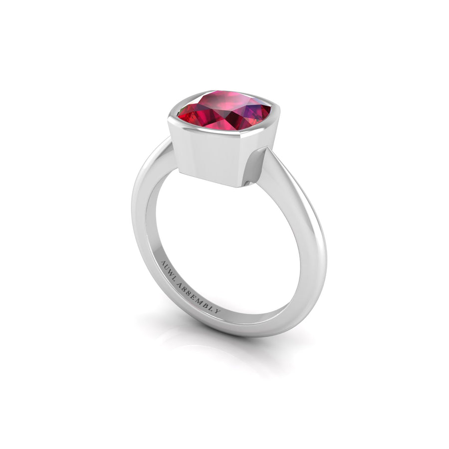 Celestial Solitaire Ring - Ruby Cushion