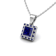 Divine Halo Pendant - Blue Sapphire Princess