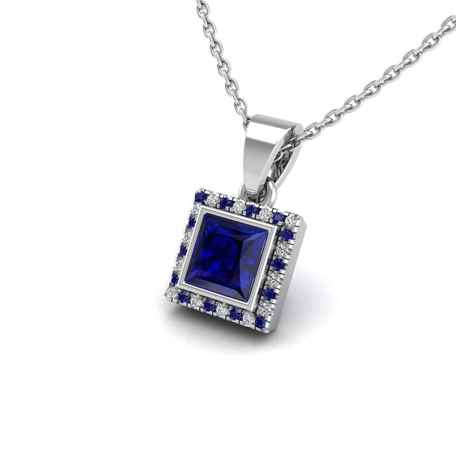 Divine Halo Pendant - Blue Sapphire Princess