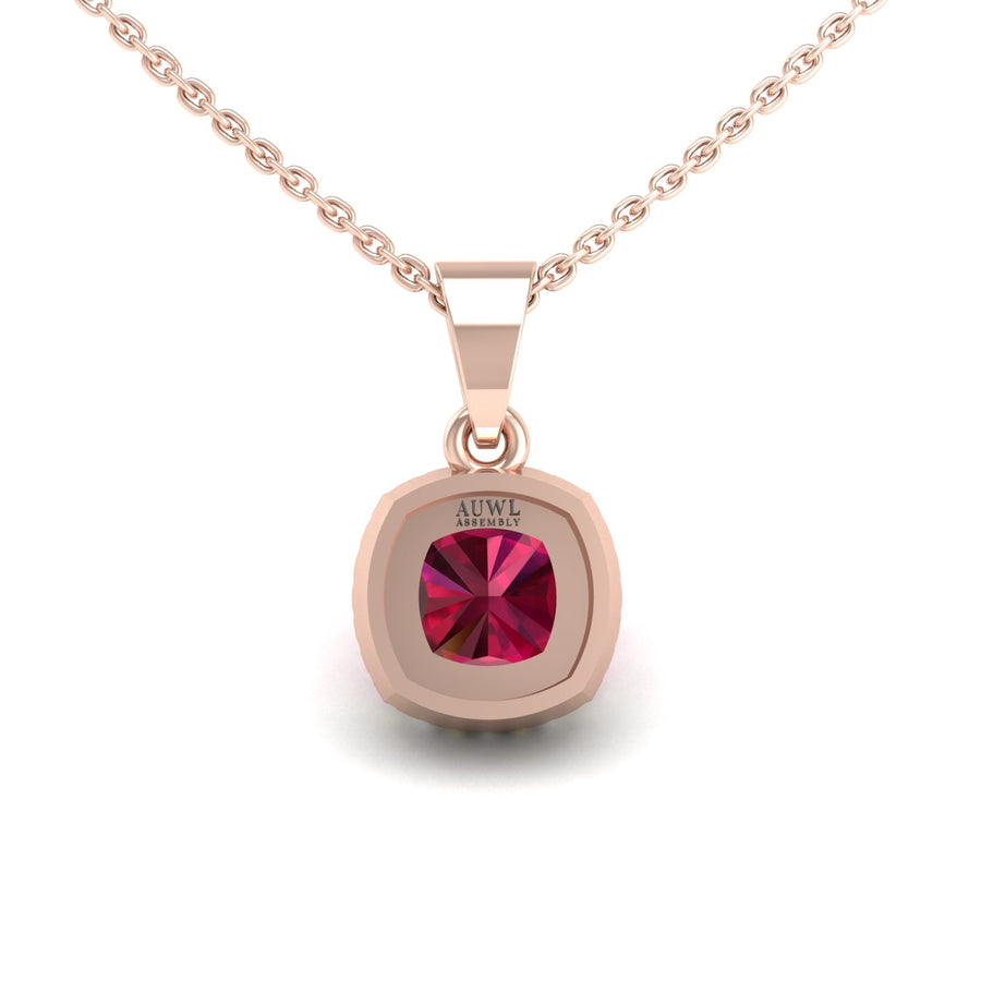 Heavenly Halo Pendant - Ruby Cushion