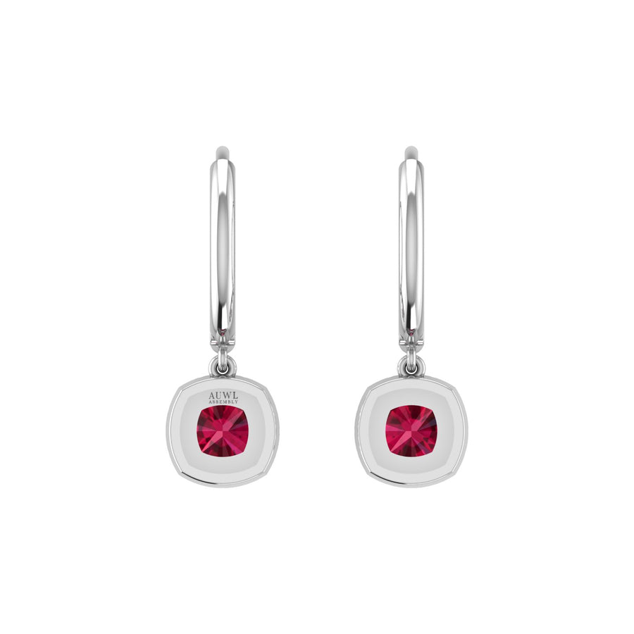 Mystic Hoop Earrings - Halo - Ruby Cushion