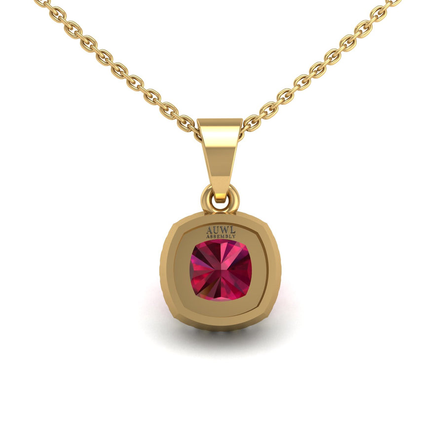 Heavenly Halo Pendant - Ruby Cushion
