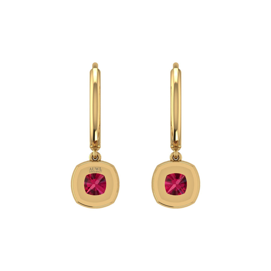 Mystic Hoop Earrings - Halo - Ruby Cushion