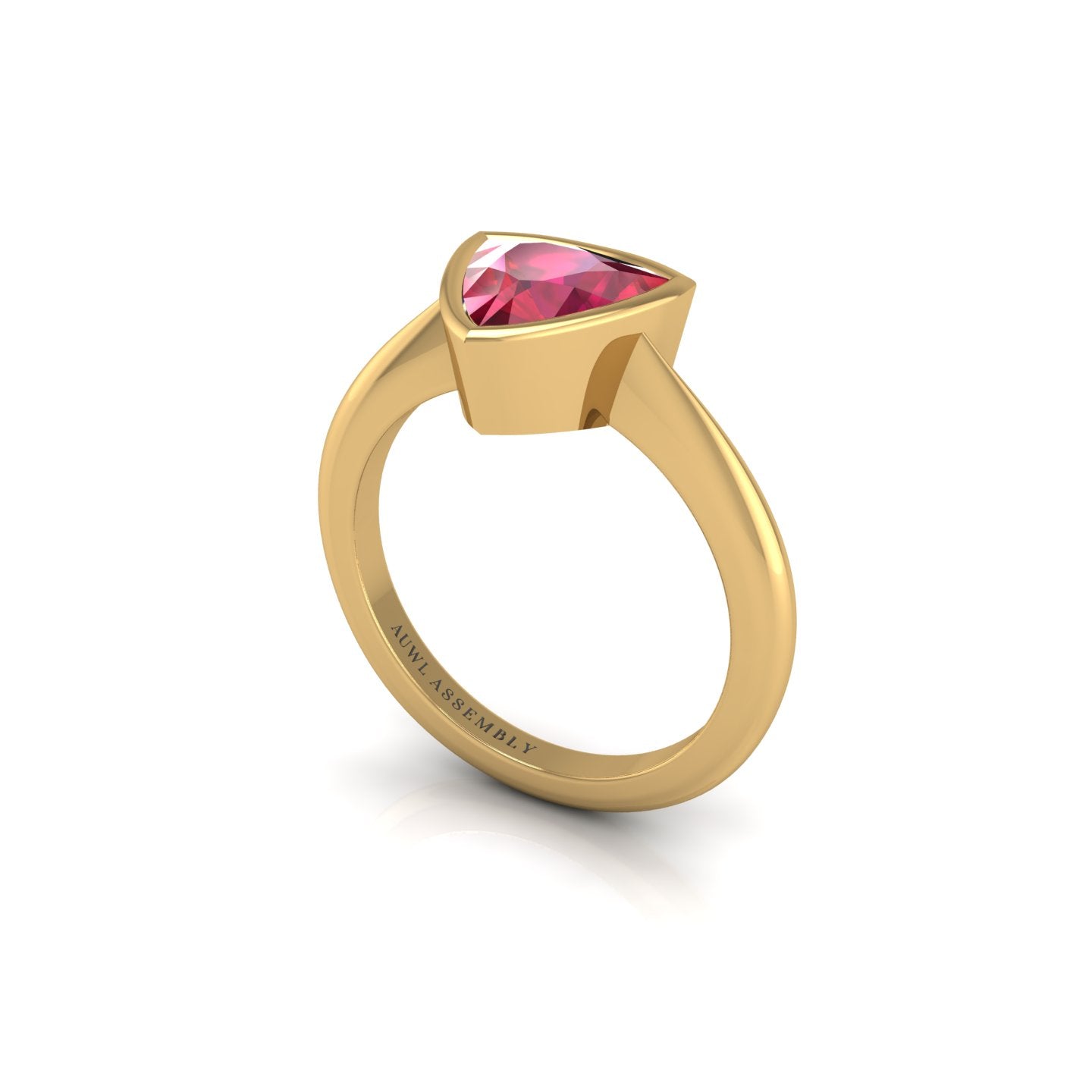 Ruby Solitaire Ring in Trillion Cut 18k yellow gold, Zodiac Birthstone Ring, designed for women, perfect astrology jewelry from Celestial Vibe collection at AUWL Assembly