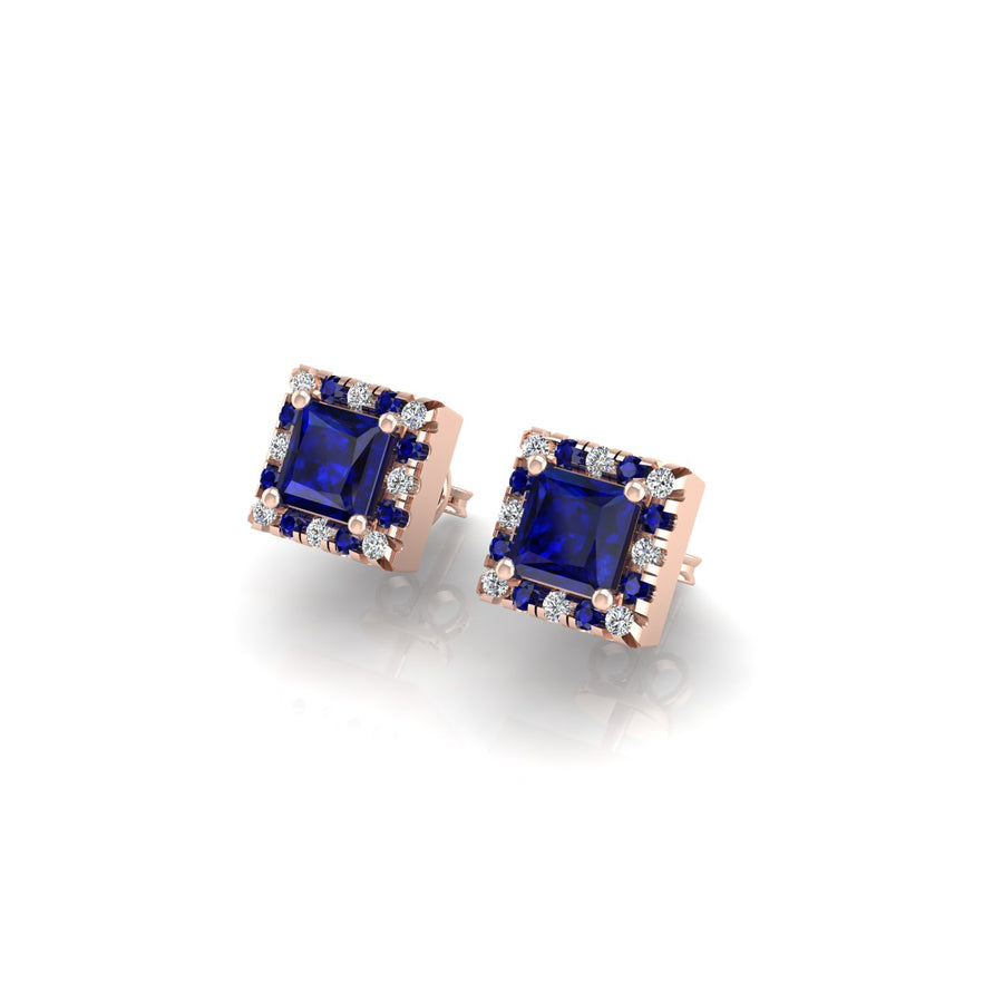 Blue Sapphire Stud Earrings in Princess Cut 18k rose gold, Zodiac Birthstone Ring, designed for women, perfect astrology jewelry from Celestial Vibe collection at AUWL assembly