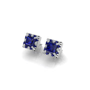 Blue Sapphire Stud Earrings in Princess Cut 18k white gold, Zodiac Birthstone Ring, designed for women, perfect astrology jewelry from Celestial Vibe collection at AUWL assembly