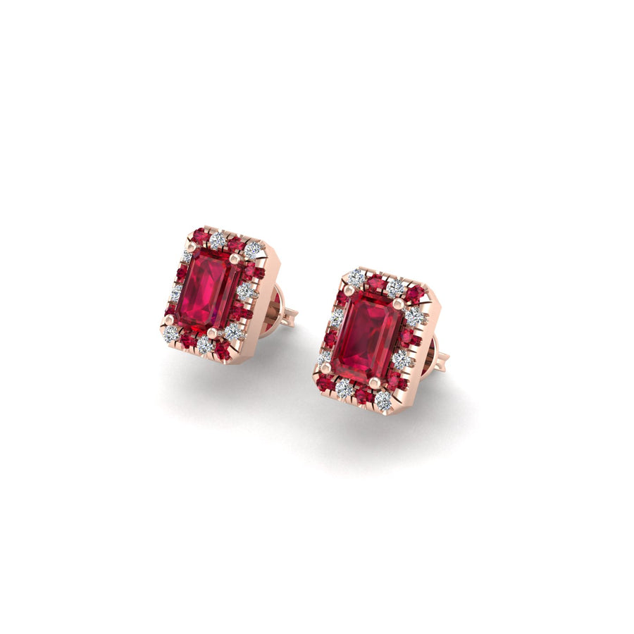 Ruby Stud Earrings in Emerald Cut 18k rose gold, Zodiac Birthstone Ring, designed for women, perfect astrology jewelry from Celestial Vibe collection at AUWL assembly