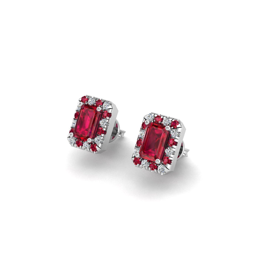 Ruby Stud Earrings in Emerald Cut 18k white gold, Zodiac Birthstone Ring, designed for women, perfect astrology jewelry from Celestial Vibe collection at AUWL assembly