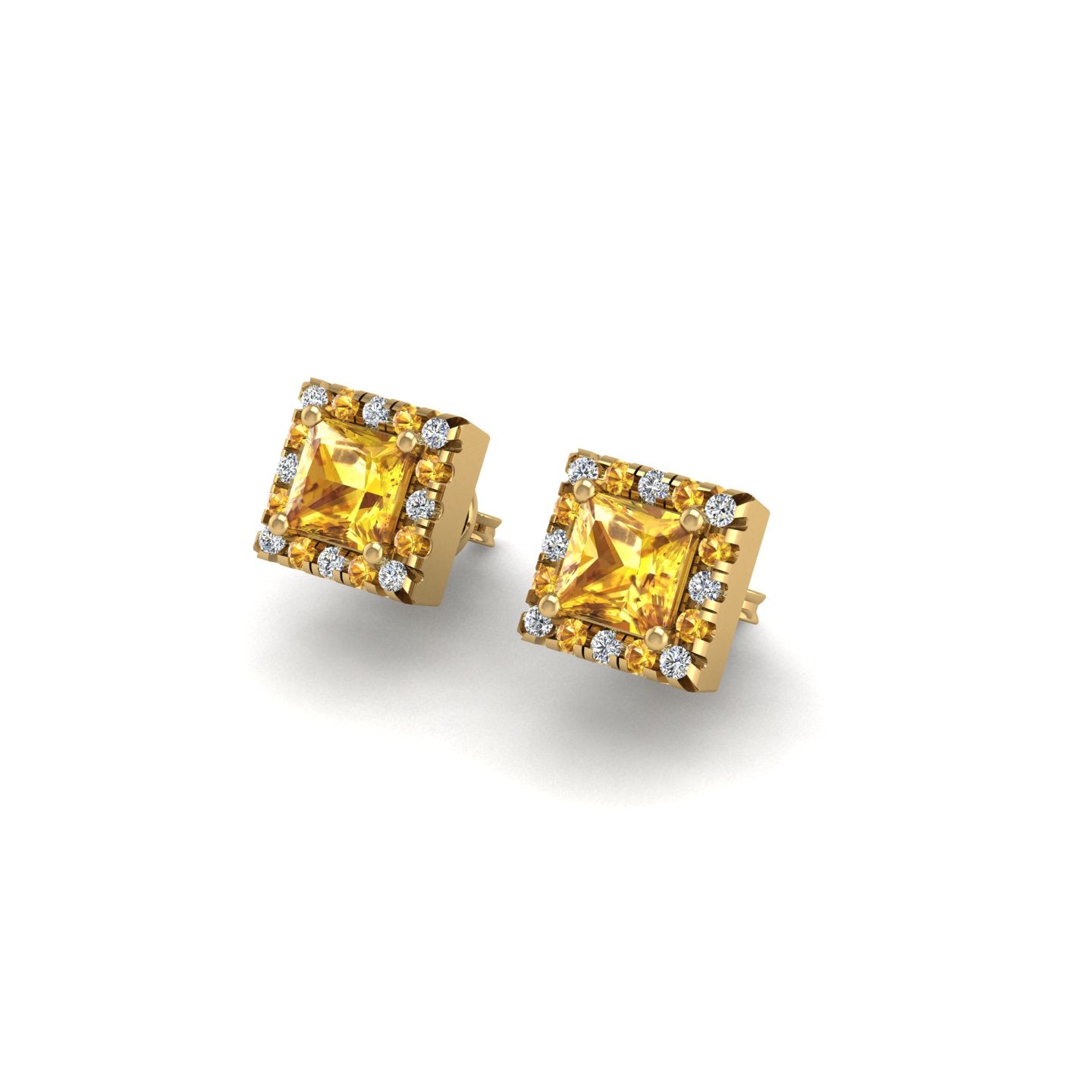 Yellow Sapphire Stud Earrings in Princess Cut 18k yellow gold, Zodiac Birthstone Ring, designed for women, perfect astrology jewelry from Celestial Vibe collection at AUWL assembly