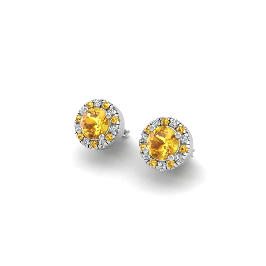 Yellow Sapphire Stud Earrings in Round Cut 18k white gold, Zodiac Birthstone Ring, designed for women, perfect astrology jewelry from Celestial Vibe collection at AUWL assembly
