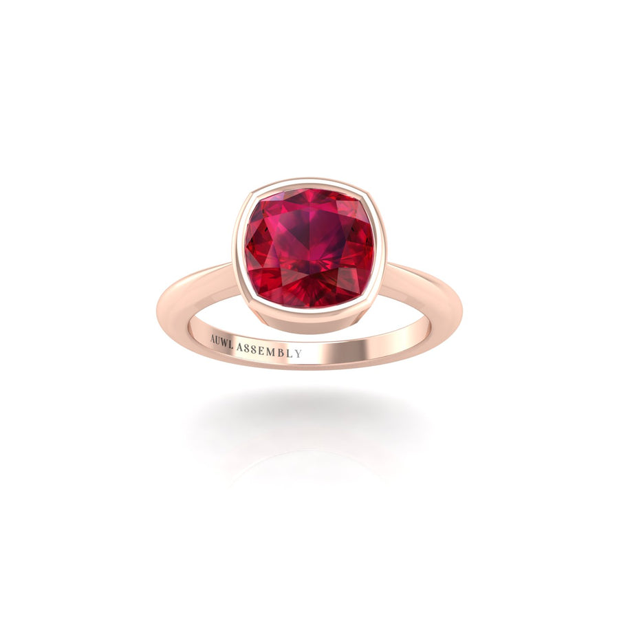Celestial Solitaire Ring - Ruby Cushion