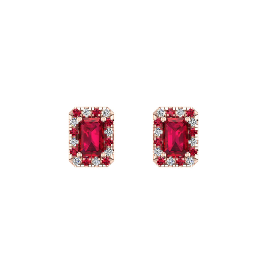 Cosmic Stud Earrings - Halo - Ruby Emerald