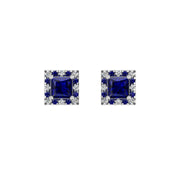 Cosmic Stud Earrings - Halo - Blue Sapphire Princess