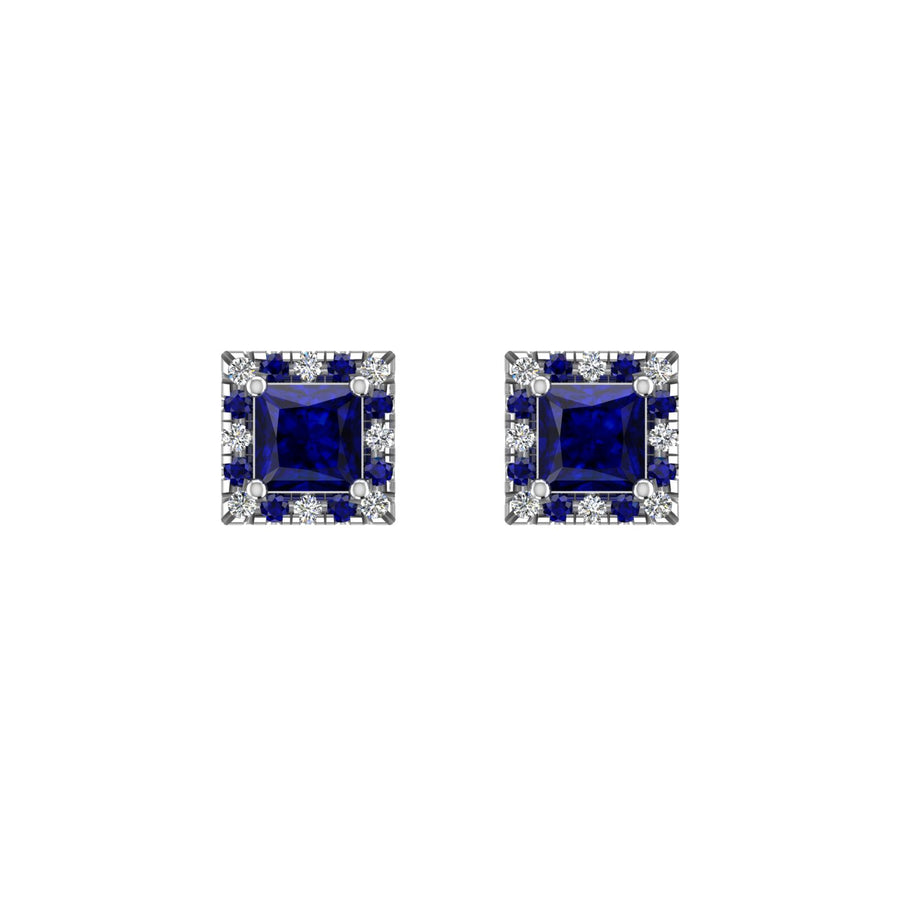 Cosmic Stud Earrings - Halo - Blue Sapphire Princess