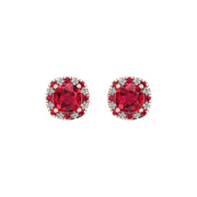 Cosmic Stud Earrings - Halo - Ruby Cushion