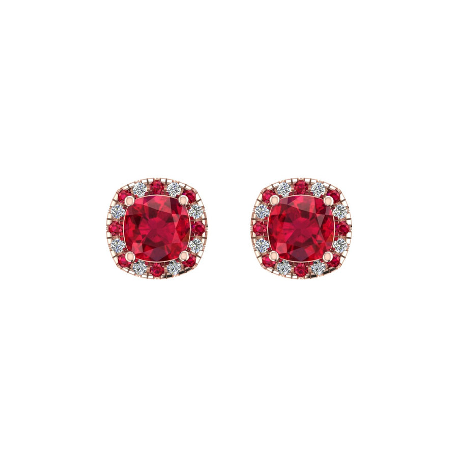 Cosmic Stud Earrings - Halo - Ruby Cushion