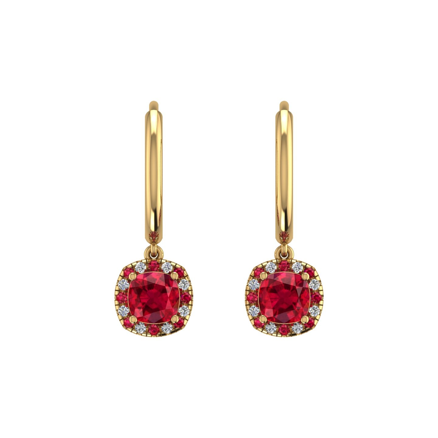 Mystic Hoop Earrings - Halo - Ruby Cushion