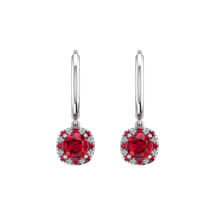 Mystic Hoop Earrings - Halo - Ruby Cushion