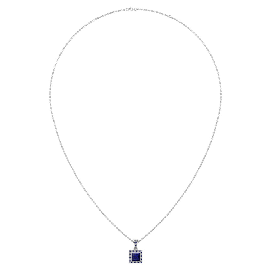 Heavenly Halo Pendant - Blue Sapphire Princess