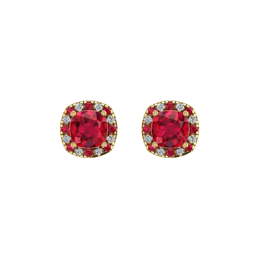 Cosmic Stud Earrings - Halo - Ruby Cushion