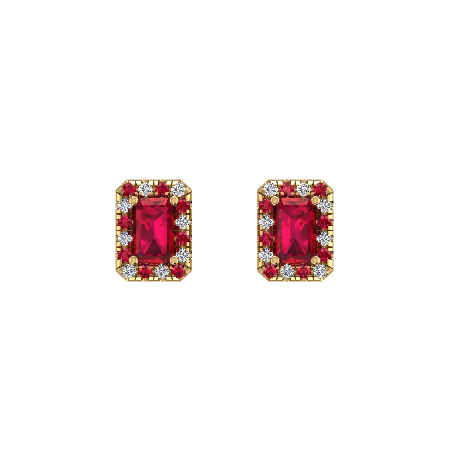 Cosmic Stud Earrings - Halo - Ruby Emerald