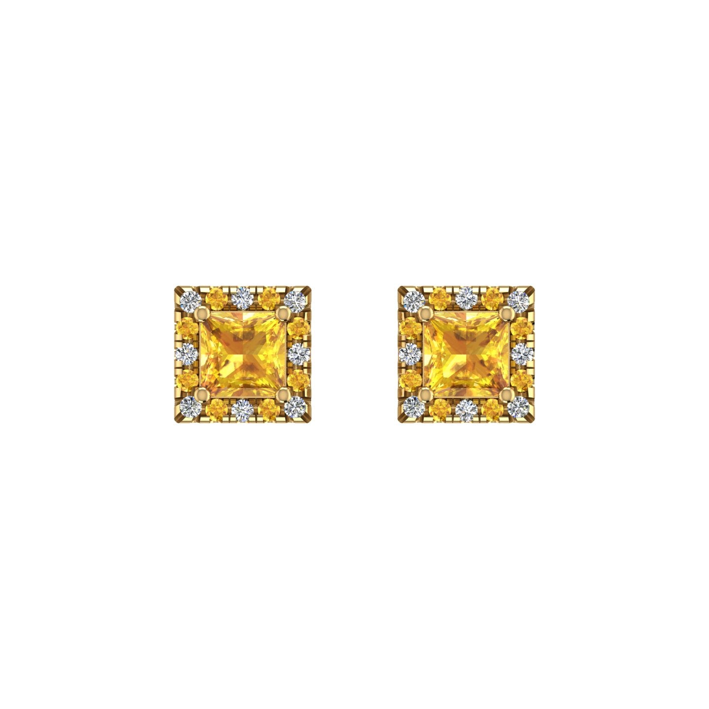 Cosmic Stud Earrings - Halo - Yellow Sapphire Princess