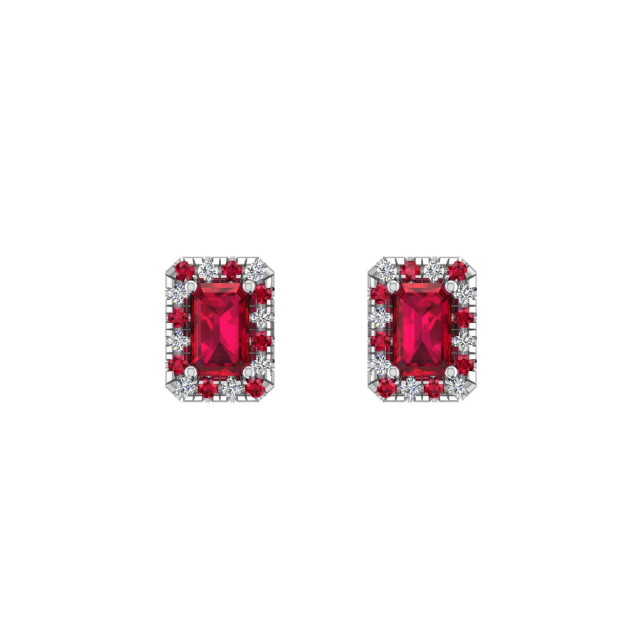 Cosmic Stud Earrings - Halo - Ruby Emerald