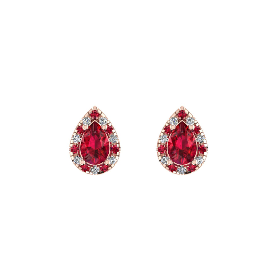 Cosmic Stud Earrings - Halo - Ruby Pear