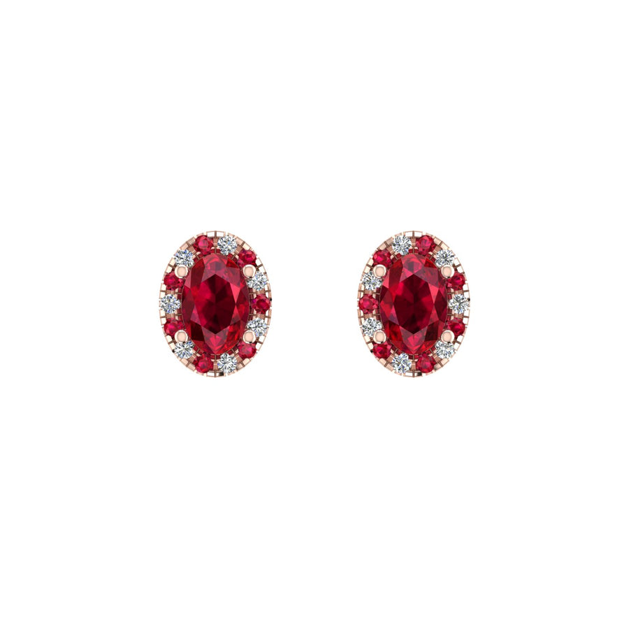 Cosmic Stud Earrings - Halo - Ruby Oval