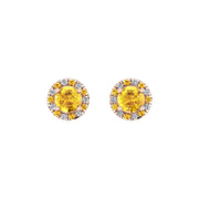 Cosmic Stud Earrings - Halo - Yellow Sapphire Round