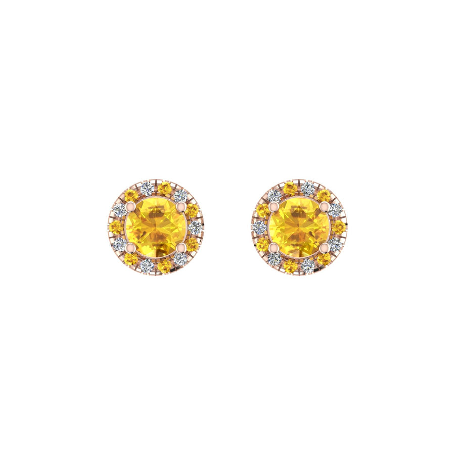 Cosmic Stud Earrings - Halo - Yellow Sapphire Round