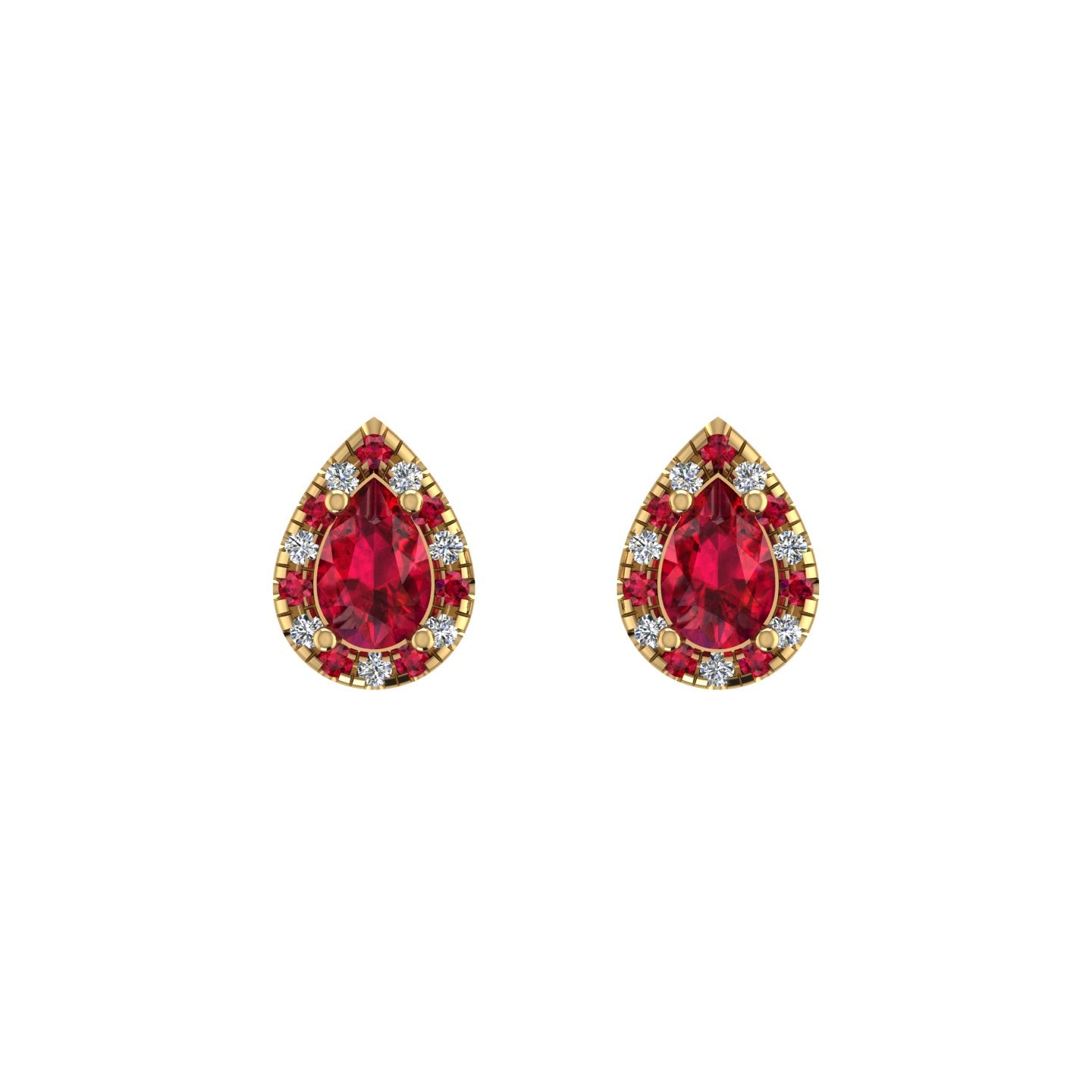 Cosmic Stud Earrings - Halo - Ruby Pear
