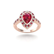 Starry Halo Ring - Ruby Pear