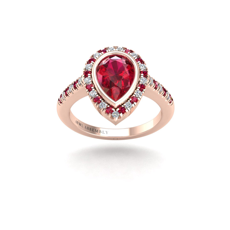 Starry Halo Ring - Ruby Pear