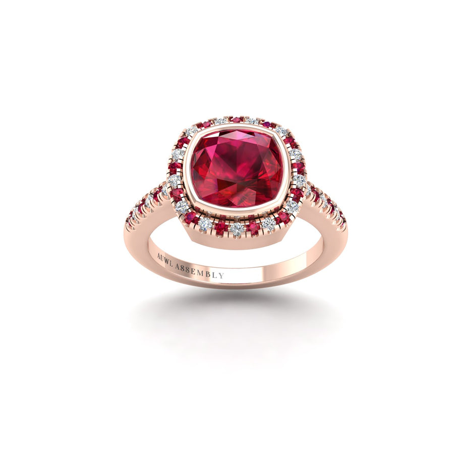 Starry Halo Ring - Ruby Cushion