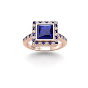 Starry Halo Ring - Blue Sapphire Princess
