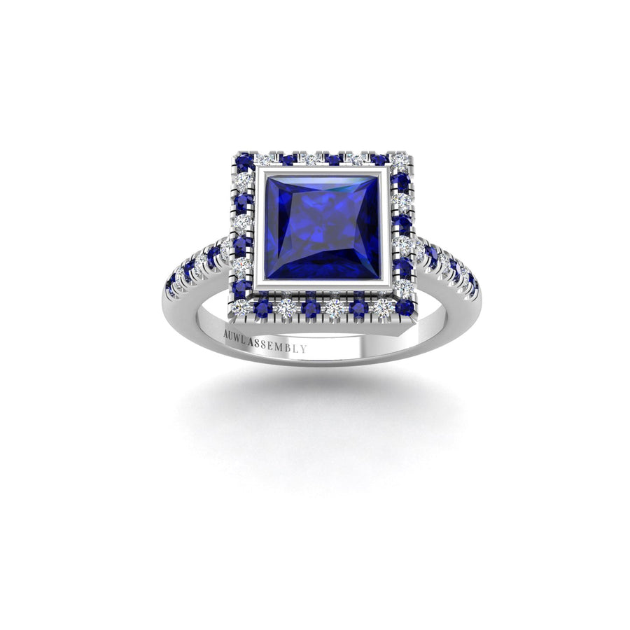 Starry Halo Ring - Blue Sapphire Princess