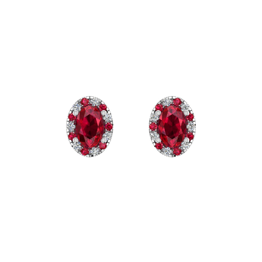 Cosmic Stud Earrings - Halo - Ruby Oval